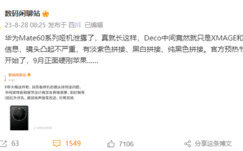 硬刚苹果！华为mate 60系列9月发布，采用拼接设计，真机图泄露